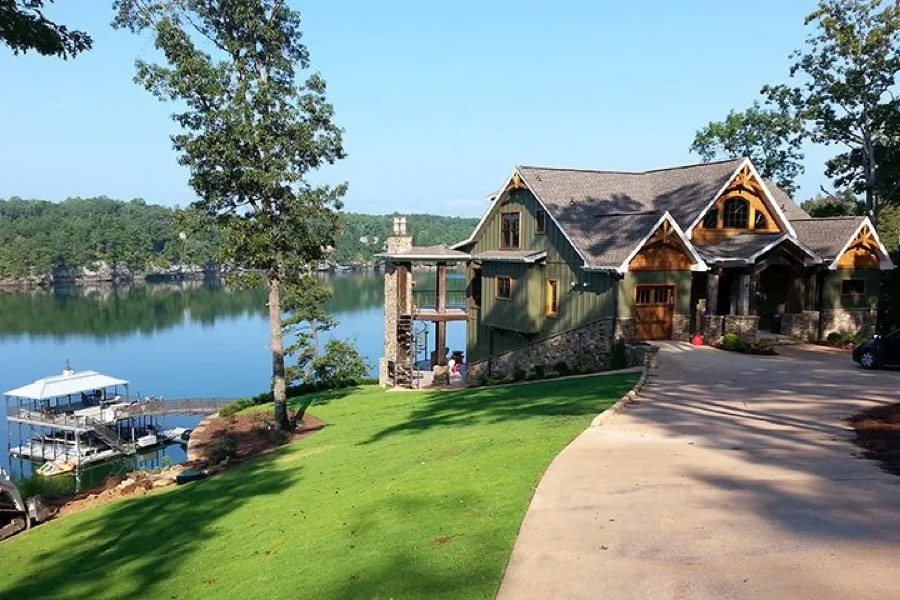 New shingle roof on a lake house